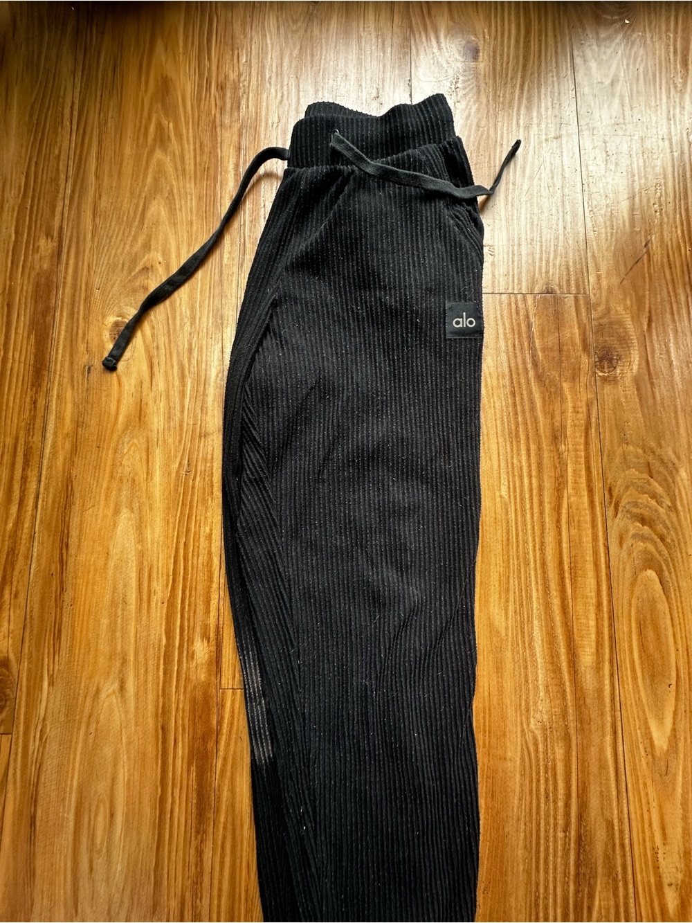 Alo Yoga Black Ribbed Drawstring Joggers | Size S | Cozy Lounge